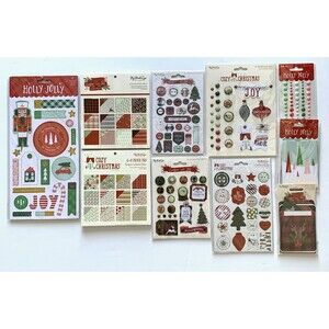 Lot Scrapbook Journal Planner Cozy Christmas Joy Paper Chipboard Brads Cards Set